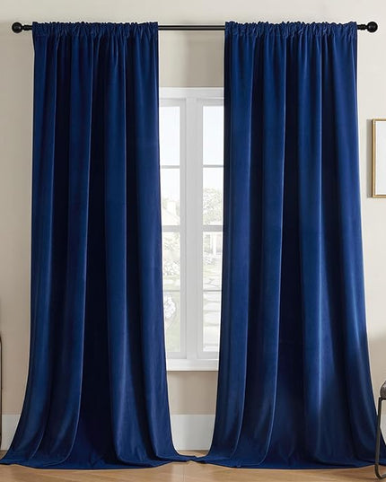 Joydeco Blue Velvet Curtains 102 inch Length 2 Panels, Luxury Blackout Rod Pocket Thermal Insulated Window Curtains, Super Soft Room Darkening Drapes for Living Dining Room Bedroom,W52 x L102 inches