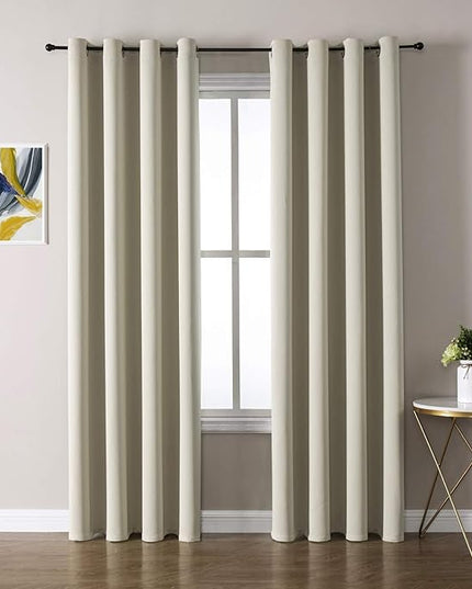 ChrisDowa Grommet Room Darkening Curtains for Bedroom and Living Room - 2 Panels Set Thermal Insulated Blackout Curtains (Beige, 52W x 84L)