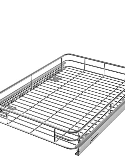 Cabinet Pull Out Shelves (17" W x 21" D), Heavy-Duty Premium Collection Slide Out Shelves, Metal Roll Out Shelves for Kitchen Cabinets, Anti-Rust Chrome Finish