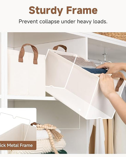 StorageWorks Closet Storage Bins, Storage Baskets for Shelves, Closet Organizers and Storage Bins with Metal Frame, Handles, Natural Color, 2-Pack
