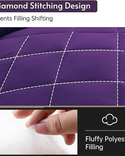 MUXHOMO 5 Pieces Twin XL Comforter Set, Reversible Bed in a Bag Twin XL Size, All Season Bedding Set with Comforter, Flat Sheet, Fitted Sheet, Pillowcases & Shams, Purple & Lavender