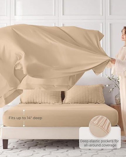 MUXHOMO 7 Pieces Full Comforter Set, Seersucker Bed in a Bag Full Size, All Season Luxury Bedding Set with Comforter, Flat Sheet, Fitted Sheet, Pillowcases & Shams, Khaki