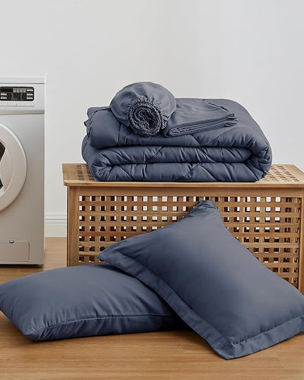 Love's cabin Twin Comforter Set Navy Blue, 5 Pieces Twin Bed in a Bag, All Season Bedding Sets with 1 Comforter, 1 Flat Sheet, 1 Fitted Sheet, 1 Pillowcase and 1 Pillow Sham