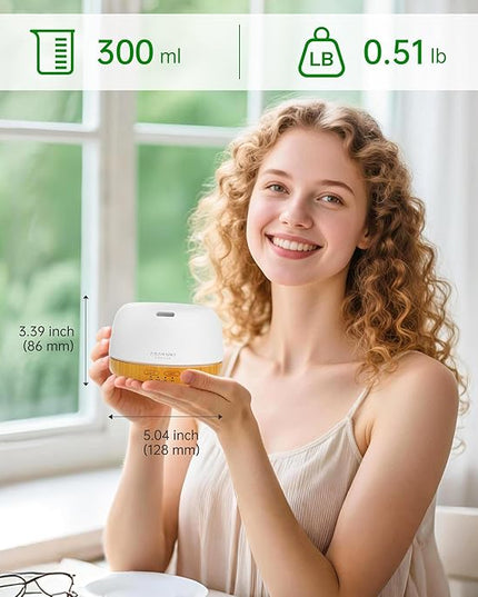 ASAKUKI Essential Oil Diffuser, 300ml Ultrasonic Aromatherapy Oil Humidifier with 7 Colors Lights 2 Mist Mode for Home