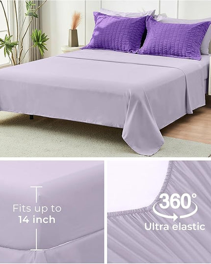 HYMOKEGE Dark Purple/Lavender King Size Comforter Set Seersucker 7 Pieces, All Season Luxury Bed in a Bag for Bedroom, Bedding Set with Comforter, Sheets, Pillowcases & Shams