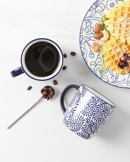 Selamica 10 OZ Coffee Mugs Set of 4, Small Coffee Cups Ceramic with Handle, Coffee Mug for Cappuccino Latte Cocoa Milk Tea, Dishwasher Microwave Safe,Vintage Blue