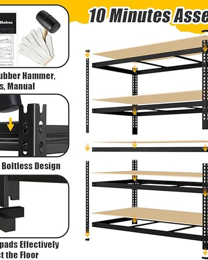 48" W x 24" D x 72" H Garage Shelving Heavy Duty: 5 Tier Metal Storage Shelves - Adjustable Shelving Unit, Utility Rack Shelf for Pantry, Warehouse, Office, Kitchen, Black, 4PCS