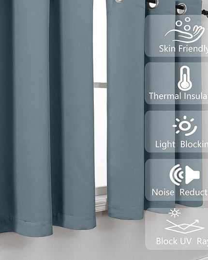 Simplebrand Stone Blue Window Valance for Kitchen 14 Inches Long 2 Panels Set, Room Darkening Valance Curtains for Living Room, Grommet Short Privacy Kitchen Curtains for Bedroom Kids Room, 40Wx14L