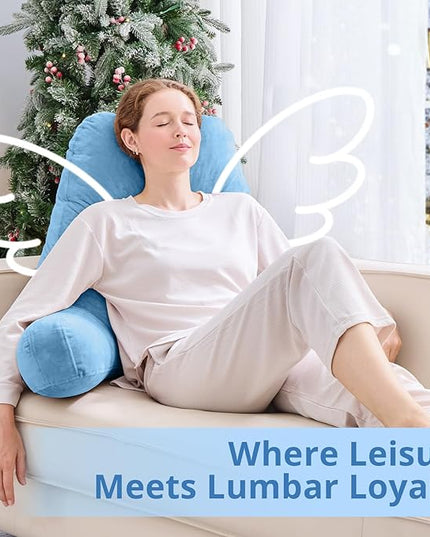 Sasttie 25-inch Reading Pillows for Sitting in Bed Adult, Jumbo Velvet Back Pillow Bed Sitting Up, XL High Back-Rest Support Cushion for Sit Up on Couch & Floor, Oeko-Tex Certified, Blue