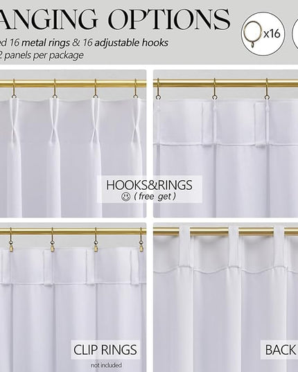 Linen Pinch Pleated Curtains White 84 Inches Long Drapes for Bedroom, Light Filtering Pleat Privacy 7 Ft Thick Linen Blend Window Non See Through Curtain with Back Tab and Hooks 40" W x 84" L