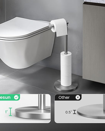 Cesun Toilet Paper Holder Stand Free Standing, Sliver Toilet Paper Storage with Heavy Weighted Base, Bathroom Stainless Steel Toilet Paper Roll Holder, Non-Slip, Sliver