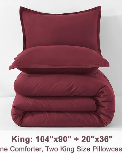 Litanika Burgundy Red Comforter Set King Size, 3 Pieces Lightweight Solid Bedding Comforter Set, All Season Fluffy Bed Set (104x90In Comforter & 2 Pillowcases)