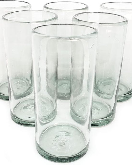 Clear 20 oz Tall Iced Tea Glasses (set of 6), Hand Blown Mexican Glassware, Recycled Glass Drinking Glasses, Lead-Free, Cocktail Margarita Glasses, Wine Glasses, Shot Glasses, Whiskey Glasses (IceTea)