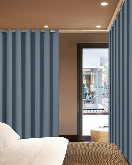 Yakamok 100% Blackout Thermal Insulated Curtains, Noise Reducing Barrier Panel for Sliding Glass Door, Full Light Blocking Patio Door Drapery for Patio/Living Room, W100 x L84, Stone Blue, 1 Panel