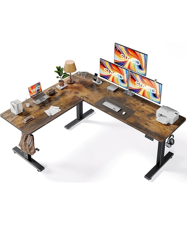 SIAGO L-Shaped Standing Desk - 75 x 63 Inch Adjustable Corner Standing Desk with Charging Station - L Shape Sit Stand Table with Memory Controller, Splice Board for Home Office