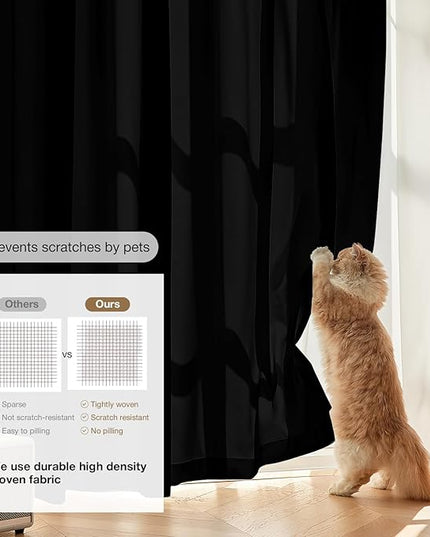Anmao Non-See-Through Black Privacy Curtains for Living Room 84 Inch Length 2 Panels Set, Semi Sheer Light Filtering Window Curtains Drapes for Bedroom, 52 Inch Wide Each Panel