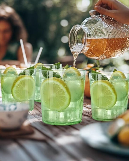 Liacere Plastic Drinking Glasses (Set of 12) 14 oz Green Reusable Plastic Glasses Colors，Kitchen Water Glasses Cup, Bar Tumbler Glassware Set for Beer, Juice, Cocktail, Whiskey, Milk
