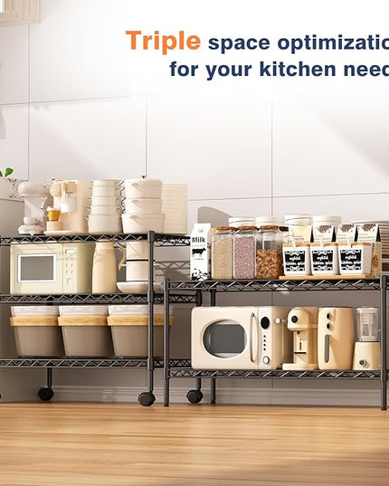 2-Tier Wire Shelving Unit,36" Wx18 Dx19.5 H,Wire Shelves Rack with Lockable Wheels,2 Shelf Height Adjustable Metal Storage for Living Room,Kitchen,Pantry,Closet,Office,Laundry