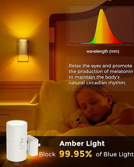 L LOHAS LED Night Light, Amber Nightlight, Dimmable Night Light 100LM, Light Sensor, Yellow Nightlight, Sleep Light for Kids, Soft & Warm Light for Bedroom, Hallway, Bathroom, 2 Pack