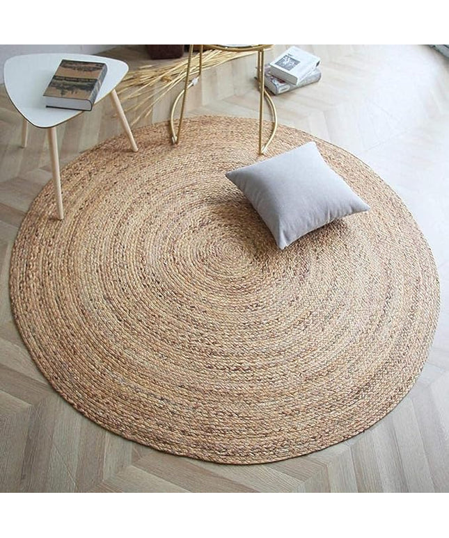 FRELISH DECOR Handwoven Jute Area Rug - 10 feet Round - Natural Yarn - Rustic Vintage Beige Braided Reversible Rug - Eco Friendly Rugs for Bedroom - Kitchen - Living Room - Farmhouse (10' Round)