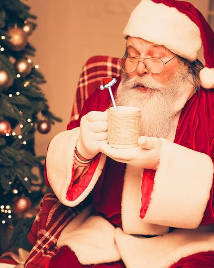 30 Pcs Christmas Drink Stirrers Xmas Stir Stick Holiday Coffee Swizzle Stick Reusable Plastic Hot Cocoa Bar Chocolate Decoration Cocktail Mixer(Santa Hat,Classic Color)
