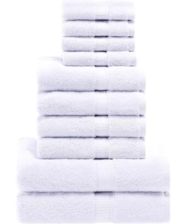 Superior Egyptian Cotton Pile 10 Piece Towel Set, Includes 2 Bath, 4 Hand, 4 Face Towels/Washcloths, Ultra Soft Luxury Towels, Thick Plush Essentials, Guest Bath, Spa, Hotel Bathroom, White