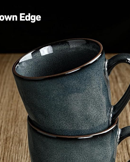 famiware Coffee Mugs Set of 4, Ocean Round 11.5oz Coffee Cup Set with Handle for Cocoa, Milk, Hot Chocolate, Tea or Water, Stoneware Cups for Kitchen, Microwave Dishwasher Safe, Deep Forest