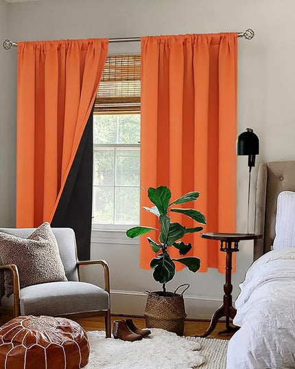 BGment Burnt Orange 100% Blackout Curtains for Bedroom, Fall Full Room Darkening Noise Reducing Living Room Curtains 63 Inch Length, Thermal Insulated Rod Pocket Window Drapes 2 Panels, 42 Inch Wide