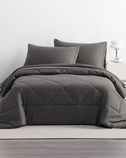 NTBAY Twin Comforter Set with Sheets, 5 Pieces Soft and Breathable Twin Bedding Set, Twin Bed in a Bag, Down Alternative Comforter Set Solid Color All Season, Kids Bedding Set, Dark Grey