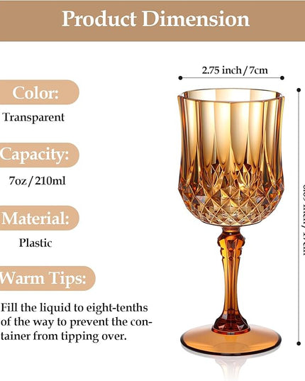 XUWAIDSGN 7oz Plastic Vintage Wine Glasses Drinking Glasses Unbreakable Wedding Glassware Crystal Water Goblets Reusable Drinkware Vintage Champagne Flutes (48, Brown)