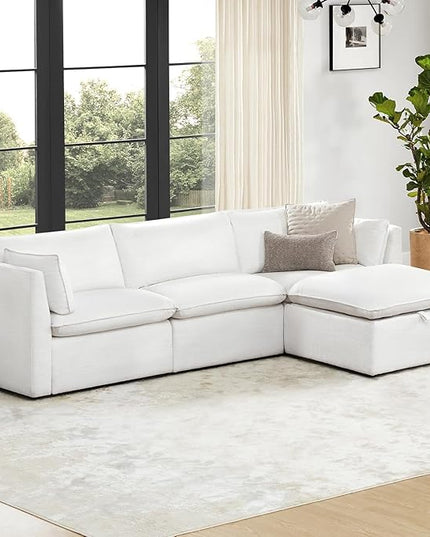 CHITA Luxury Oversized 114" L-Shaped Sectional Sofa Couch, Premium Down Filled Cloud Modular Sectional with Storage Ottoman, FSC Certified, Cream