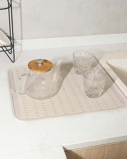 Silicone Dish Drying Mat for Multiple Usage,Easy clean,Eco-friendly,Heat-resistant Silicone Mat for Kitchen Counter or Sink,Refrigerator or Drawer Liner Tapioca 2XL 24 inches x 18 inches