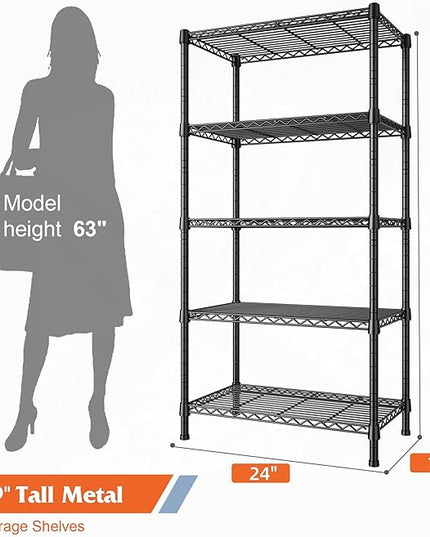 REIBII Wire Shelving Rack 5-Tier Metal Shelves for Storage Adjustable Garage Shelving Heavy Duty Storage Shelves for Storage Rack, 24" W X 14" D X 59" H