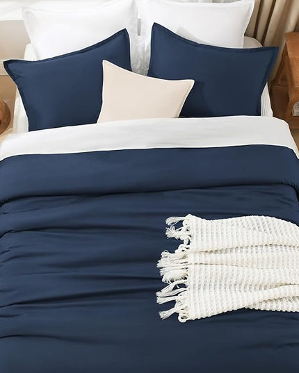 Litanika Navy Blue Comforter King Size, 3 Pieces Lightweight Solid Bedding Comforter Set, All Season Fluffy Bed Set (104x90In Comforter & 2 Pillowcases)