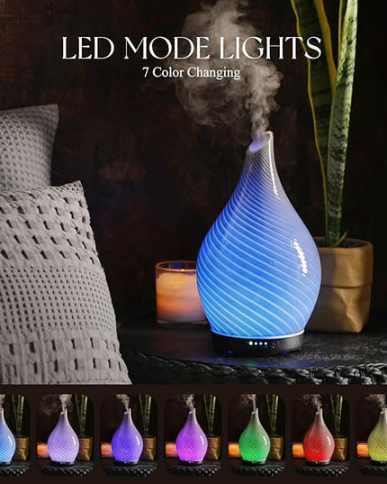 Porseme 280ml Essential Oil Diffuser Glass Color Changing Aroma Air Diffusers Aromatherapy Ultrasonic Cool Mist Humidifier 7 Running Hours Waterless Auto-Off for Sleeping, Yoga, Office (Pure Grey)