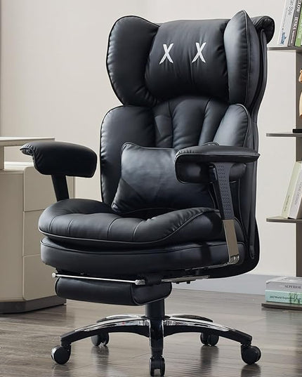 Efomao Big and Tall Office Chair with Footrest – High Back Computer Chair with Adjustable Armrests，Executive Office Chair with Wide Seat, Modern Desk Chair for Home Office, Gaming, or Study, Black