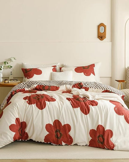 Houseri Red Sunflower Comforter Set Queen Foral Bedding Soft Comfy Comforter Quilts