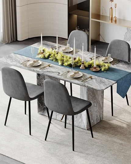 Dinner Table Set for 4, 5 Piece Dining Table Set with Chairs, 63" Faux Marble Modern Table with 4 Linen Fabric Chairs, for Kitchen & Dining Room