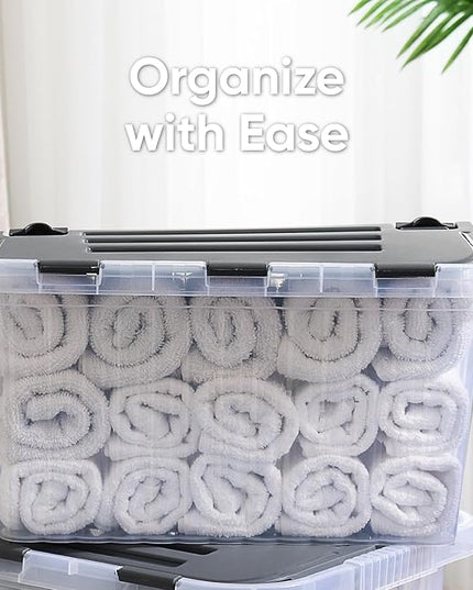 Superio Storage Bins with Lids- Clear Boxes for Organizing, Stackable Plastic Containers- BPA Free, Non-Toxic, Odor Free, Organizer for Home, Office, Dorm, 35 Quart (6 Pack, 20.25"x14"x10.5")
