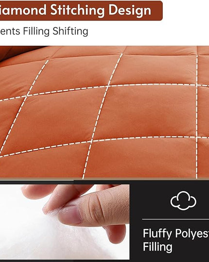 MUXHOMO 7 Pieces King Comforter Set, Reversible Bed in a Bag King Size, All Season Bedding Set with Comforter, Flat Sheet, Fitted Sheet, Pillowcases & Shams, Burnt Orange & Camel