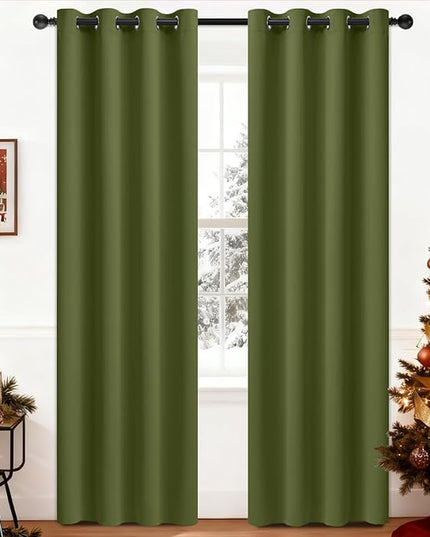 Yakamok Olive Green Curtains 84 Inches Length Blackout Curtain for Bedroom-Green Room Darkening Thermal Insulated Grommet Drapes for Living Room, 52W x 84L,2 Panels