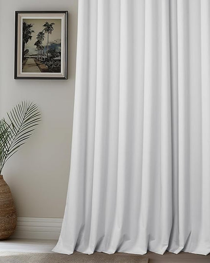 HPD Half Price Drapes Vienna Basic Linen 100% Blackout Curtains for Bedroom 96 Inches Long (2 Panels) - Rod Pocket Curtains & Drapes for Living Room & Windows - 50 X 96, Off-White