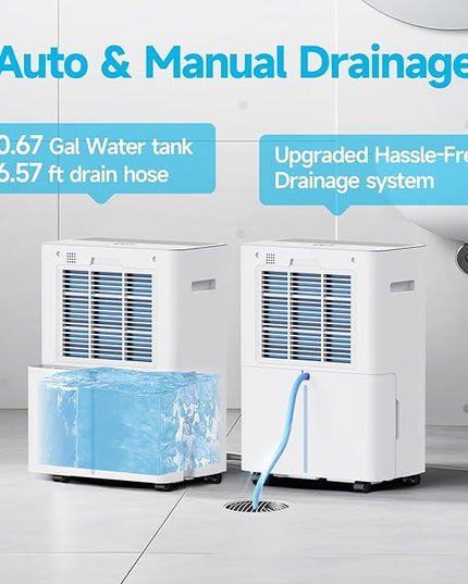 34 Pints Dehumidifiers for Home with 6.56ft Drain Hose, 2441 Sq.Ft Quite & Energy Efficient Dehumidifier for Basement Bedroom Bathroom with Auto Shut Off,2.5 L Water Tank,Smart Humidity Control