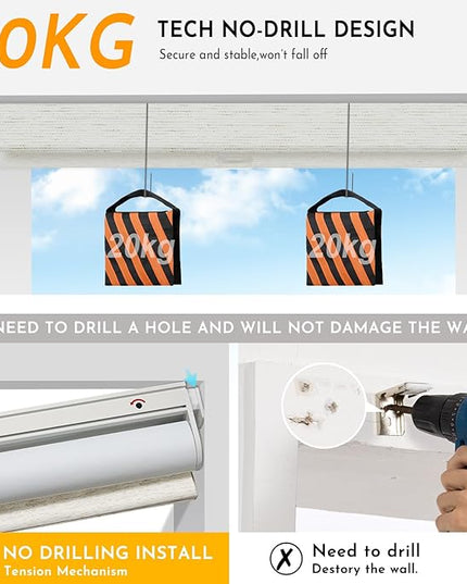 Persilux Smart Motorized Blinds with Remote, No Drill Automatic Roller Shades for Indoor Windows, Blackout Linen Fabric, Electric Blinds for Windows, Weave Mat C162BO-2, Custom Size