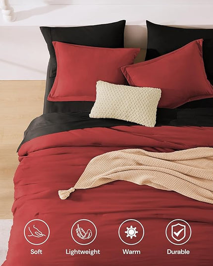 WRENSONGE Queen Comforter Set- 7 Pieces Soft Bright Red Bed in a Bag with Fitted Sheet, Flat Sheet, 2 Pillow Shams, and 2 Pillowcases- Warm Bedding Sets Queen for All Season