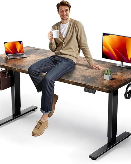 SIAGO Electric Standing Desk Adjustable - 63x30 Inch Sit Stand Desk with 1 Inch Thick Tabletop, Double Beam Frame, 3 Memory Height Adjustment, Cable Management for Home Office