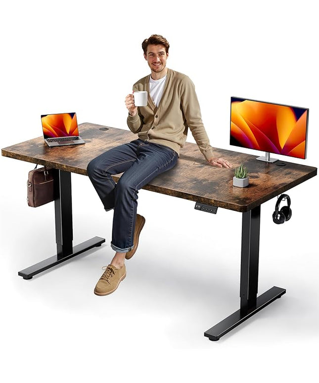 SIAGO Electric Standing Desk Adjustable - 63x30 Inch Sit Stand Desk with 1 Inch Thick Tabletop, Double Beam Frame, 3 Memory Height Adjustment, Cable Management for Home Office