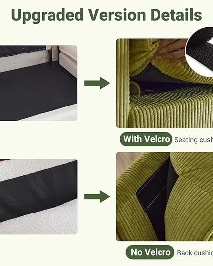VINGLI 121" L Shape Sectional Couch, Convertible Sectional Couch for Small Living Room,Modern 3-Seat Convertible Loveseat Sofa with 2 Ottoman in Corduroy,Olive Green