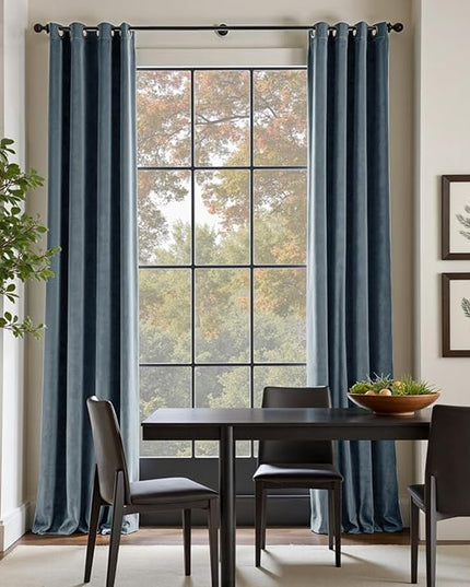 Lazzzy Blackout Velvet Curtains Blue Thermal Insulated Curtains 84 Inch Long for Bedroom Living Room Drapes Window Treatments Grommet Set of 2 Panels Dark Slate