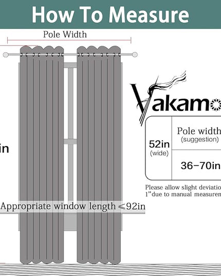 Yakamok 100% Blackout Curtains 96 Inches Long, Total Blackout Lined Curtain Panels for Bedroom, 2 Thick Layers Grommet Top Thermal Insulated Blackout Drapes for Living Room(52Wx96L, Grey, 2 Panels)